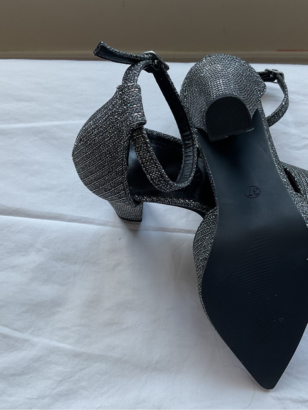 Silver Glitter Block Heel Ankle-Strap Pump - Picture 3 of 5